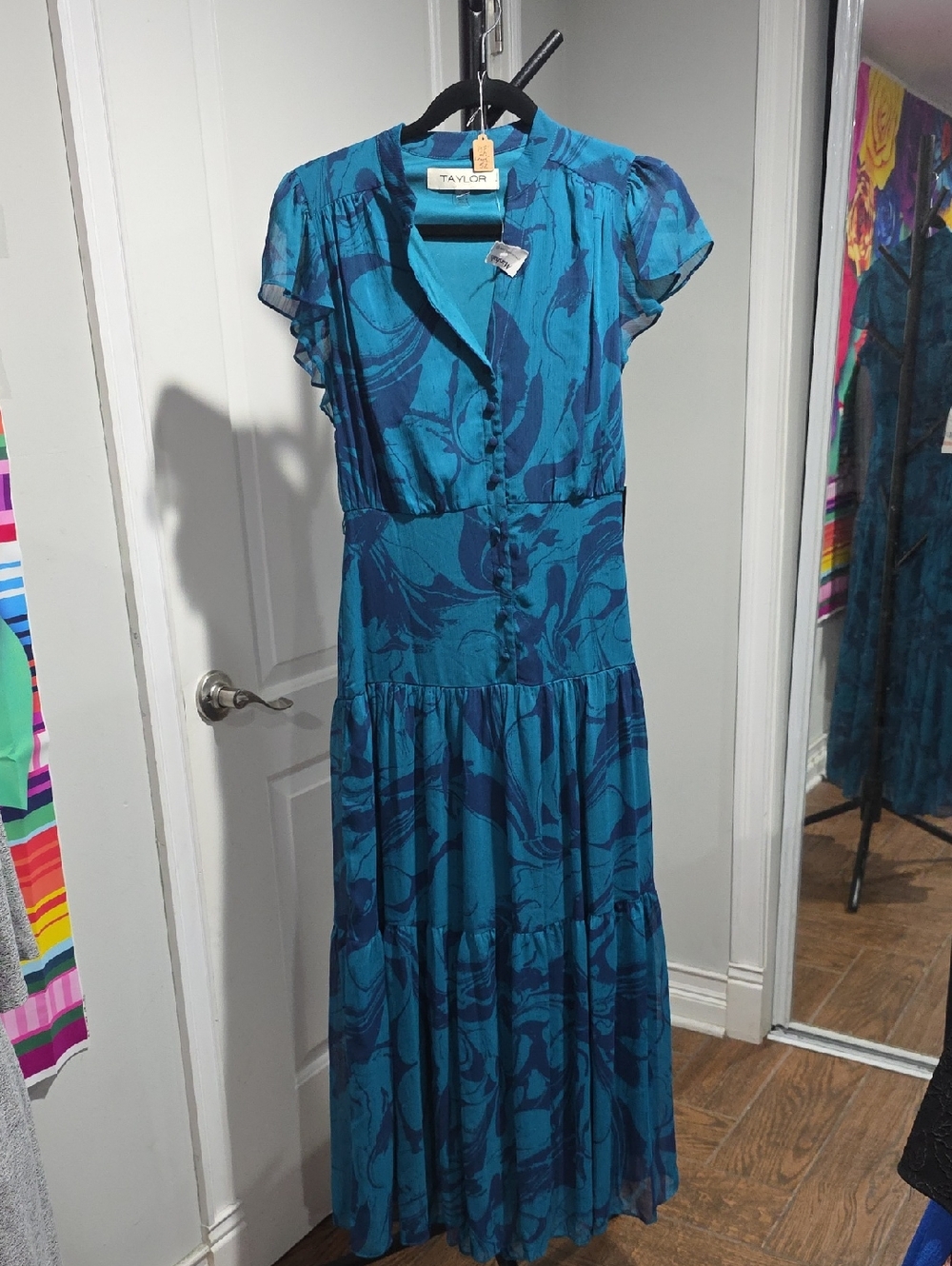 Taylor Teal and Navy Swirl Maxi Dress